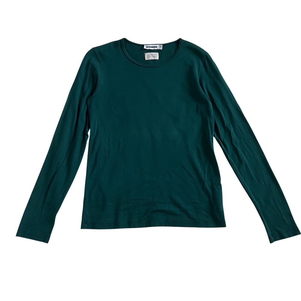 Jil Sander Emerald Green Cotton Long Sleeve Basic Tee Shirt SZ M Minimalist